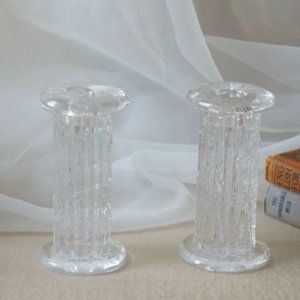 Set of 2 KOSTA BODA RURIK Scandinavian Clear Ice Glass Candlestick holders